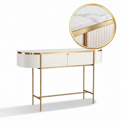 Konsola glamour ecru złota Bueno z marmurem 140x36x86