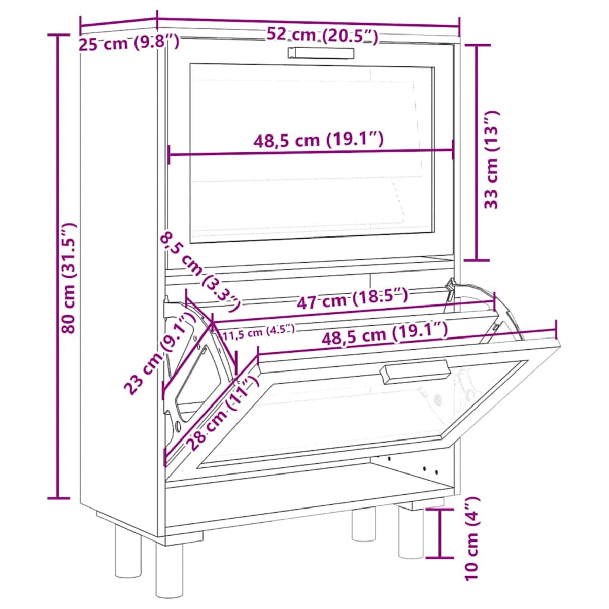 vidaXL Szafka na buty, biała, 52x25x80 cm, materiał drewnopochodny