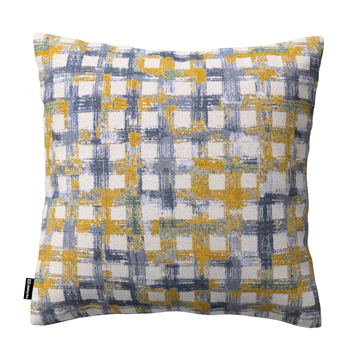 Poszewka Kinga na poduszkę 50x50 niebiesko-żółta krata na kremowym tle