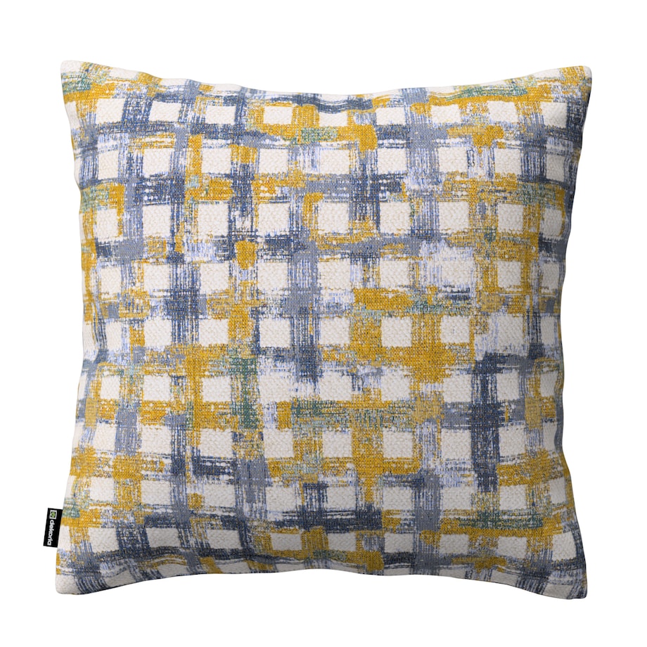 Poszewka Kinga na poduszkę 50x50 niebiesko-żółta krata na kremowym tle