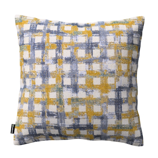 Poszewka Kinga na poduszkę 50x50 niebiesko-żółta krata na kremowym tle