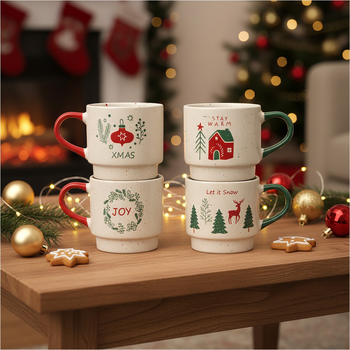 Kubek Z Uchem Świąteczny 380 Ml Porcelanowy Zimowy Świąteczny