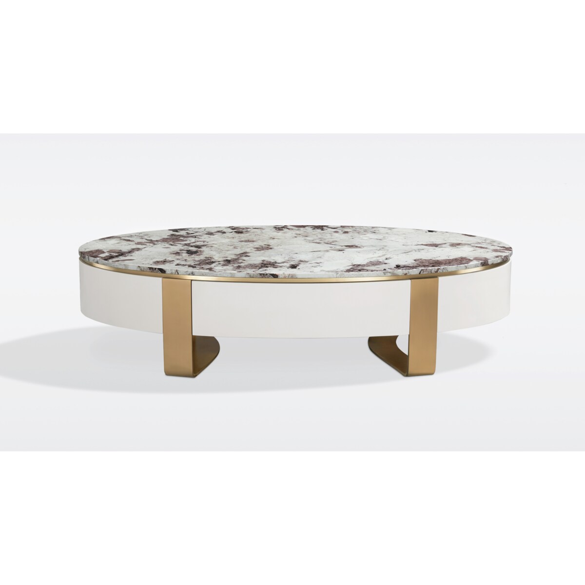 Stolik kawowy biały/ ława Sofia na złotych nogach z kamiennym blatem 150x80x38