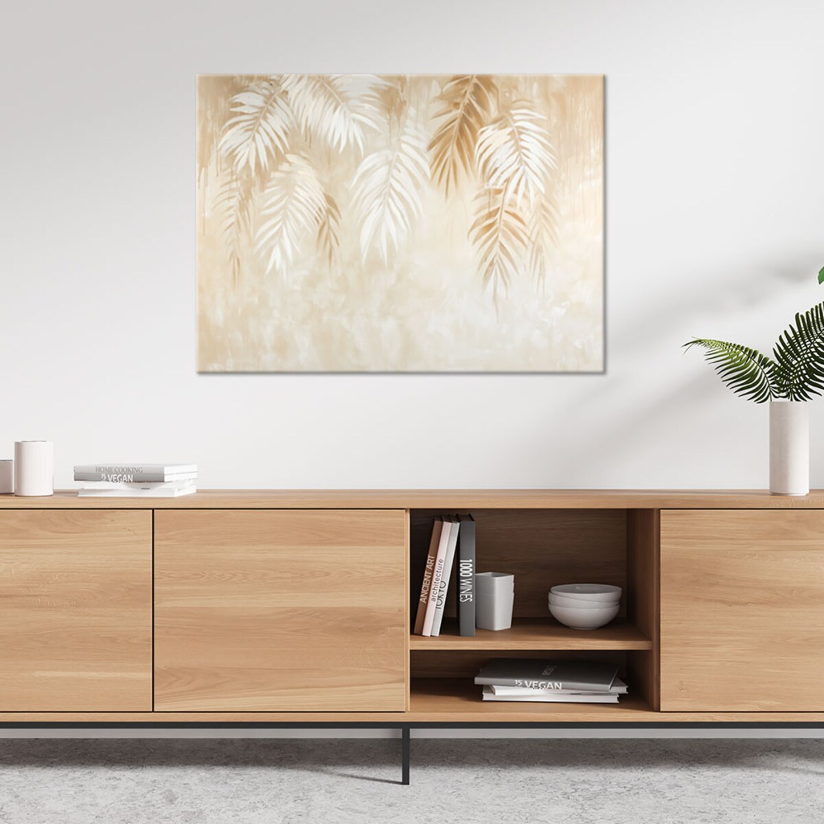 Obraz nowoczesny do salonu sypialni Beżowe liście tropikalnych palm w stylu boho beżowy 120x80