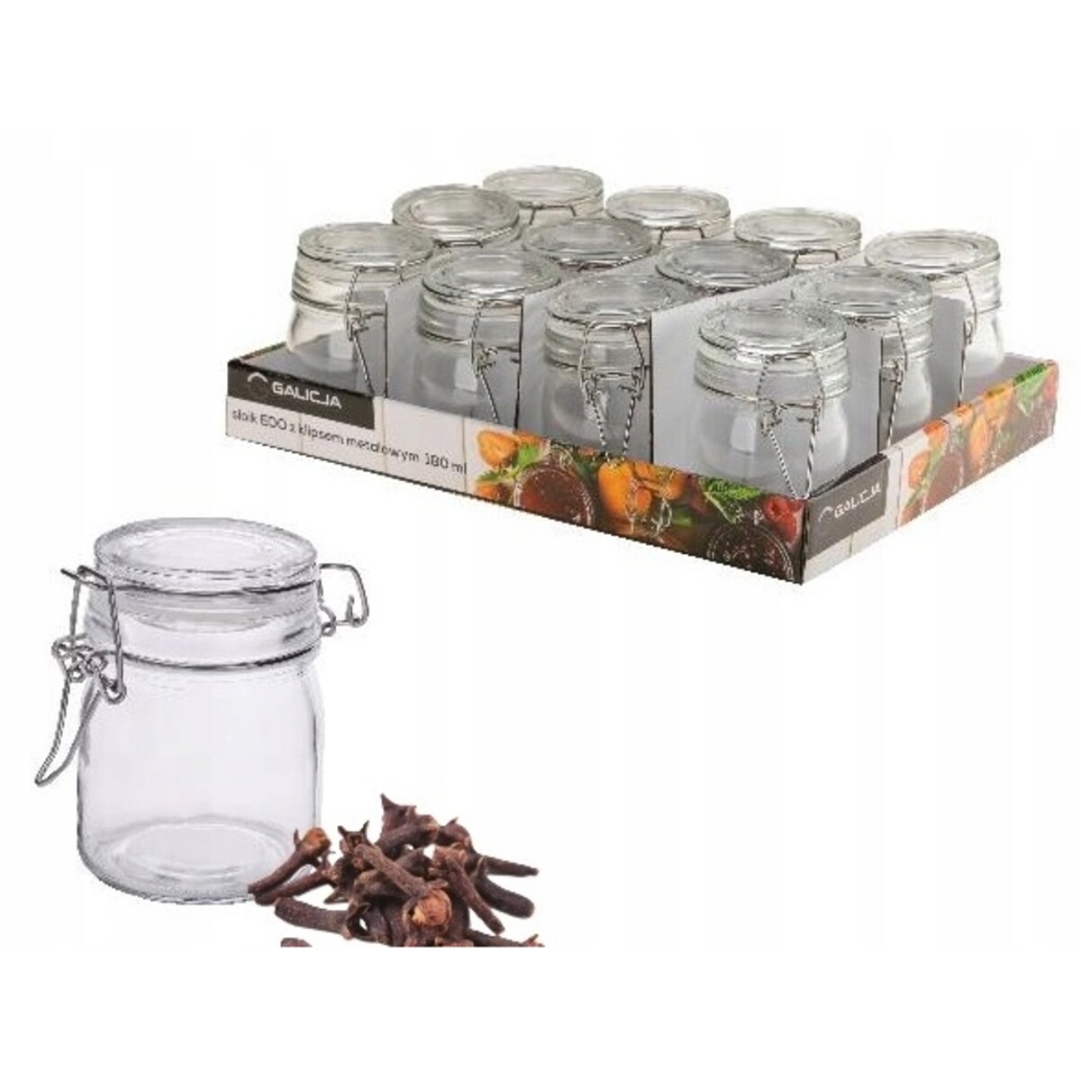 12X słoik słoiczek mały pojemnik szklany na przyprawy 180 ml z klipsem