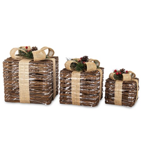 Dekoracja pudełka 3 szt. świecące LED 30x26x26 i 25x21x21 i 18x17x17 cm GEMARA brązowy i czarny