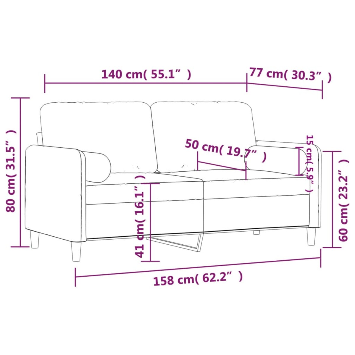 vidaXL 2-osobowa sofa z poduszkami, niebieska, 140 cm, aksamit