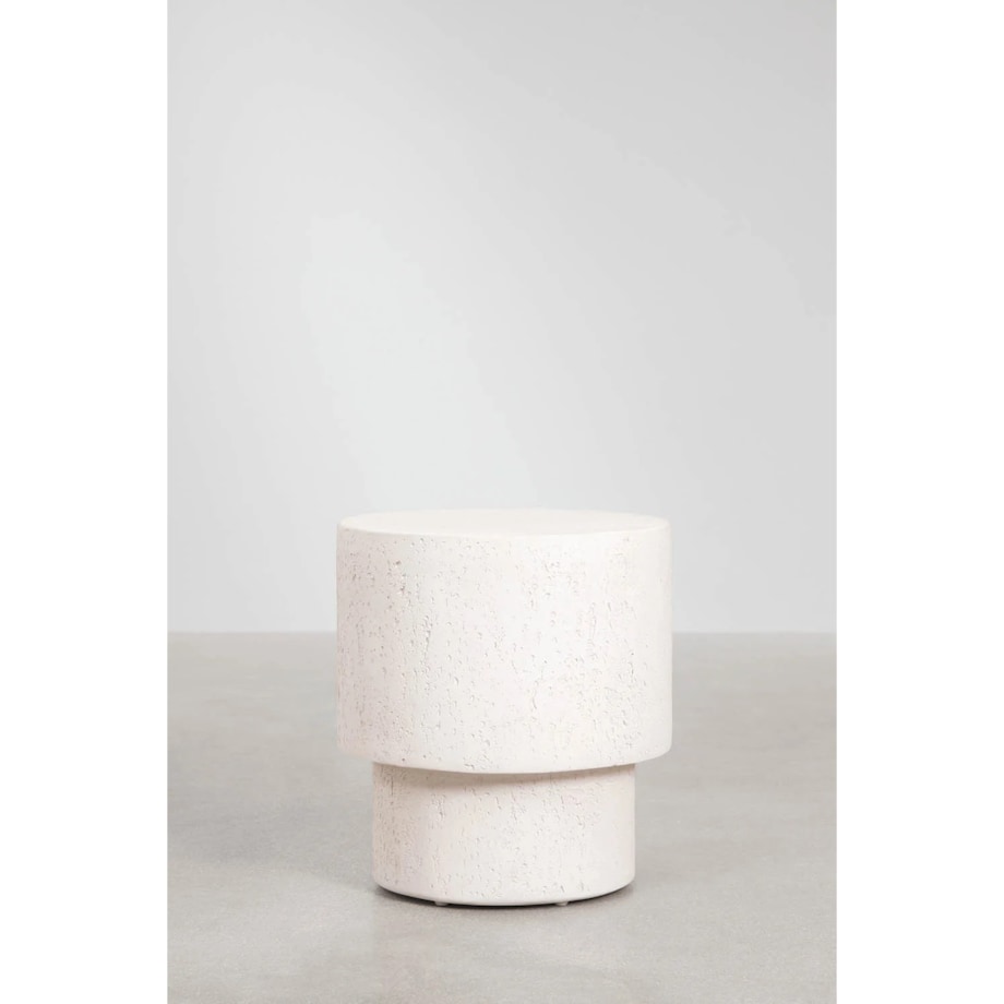 Okrągła szafka nocna, stolik boczny, Ø45 cm z cementu Selara, biały