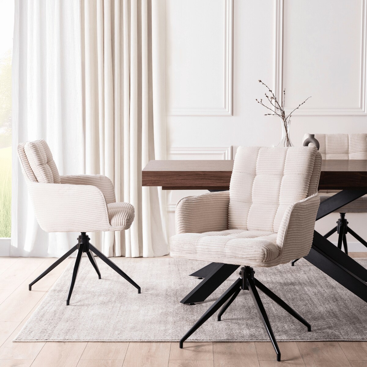 Krzesło Obrotowe Kubełkowe Tapicerowane Do Jadalni Sztruks Kremowy AKITA