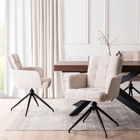 Krzesło Obrotowe Kubełkowe Tapicerowane Do Jadalni Sztruks Kremowy AKITA