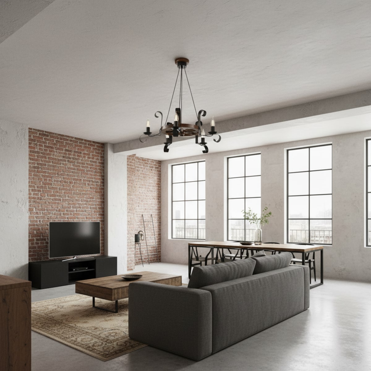 drewniana lampa wisząca 5 punktowa edylit loft retro