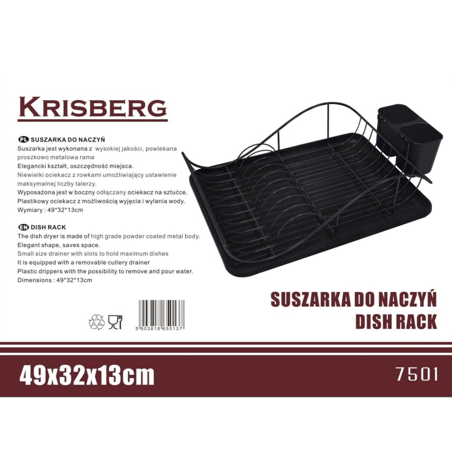 Suszarka do naczyń czarna 49x32x13cm KRISBERG