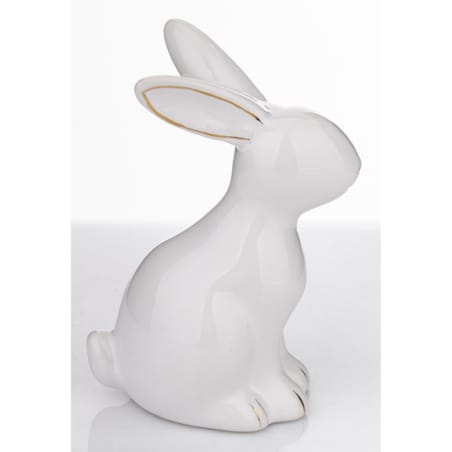 Dekoracja - siedzący biały królik 13x5,5x9 cm z pozłacanymi uszkami