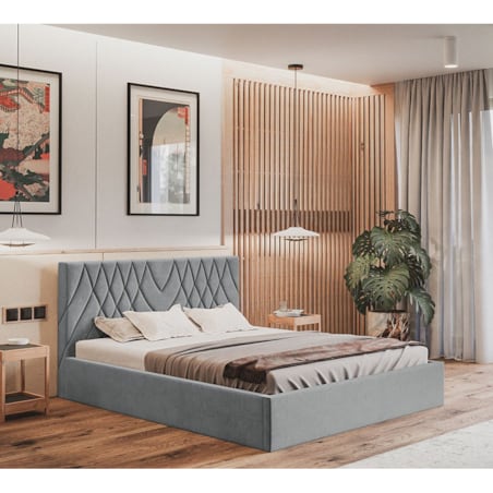 Łóżko sypialniane 180x200 OLDO 5 tapicerowane, z pojemnikiem- szare