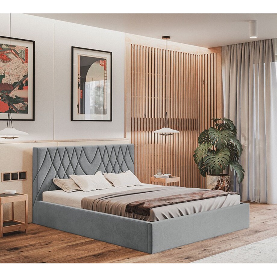 Łóżko sypialniane 180x200 OLDO 5 tapicerowane, z pojemnikiem- szare