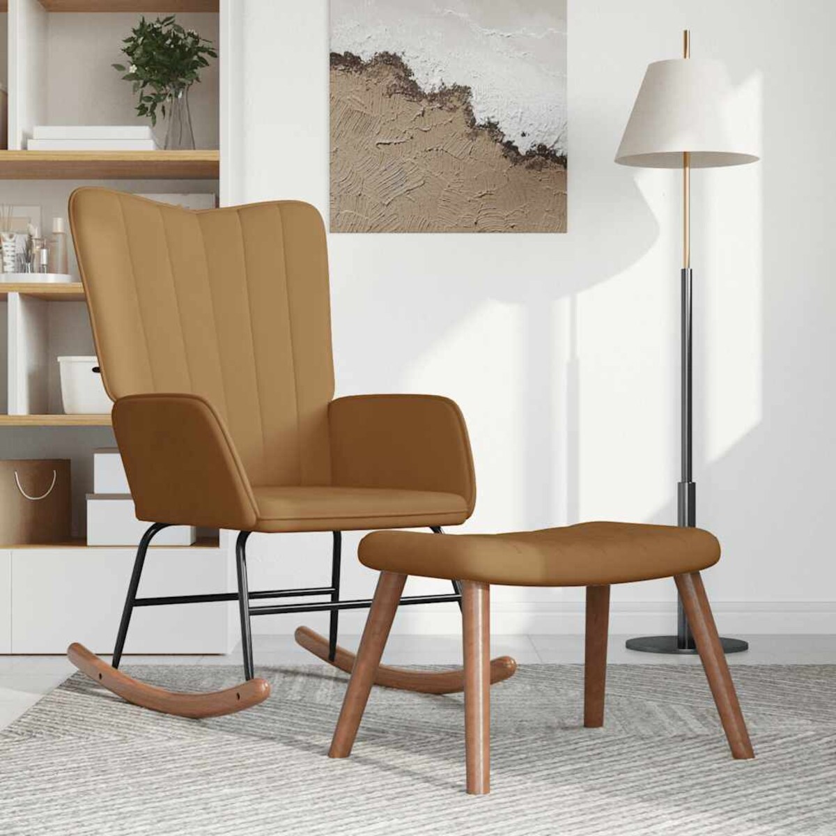 vidaXL Fotel bujany z podnóżkiem, brązowy, obity aksamitem