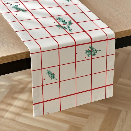 Bieżnik świąteczny - krata i gałązki - 40x180