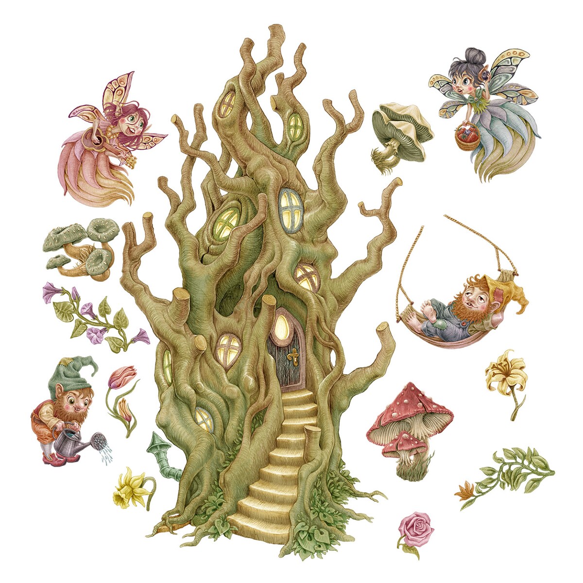 Zestaw naklejek na ścianę, Leśne stworzenia wróżki, 80cm
