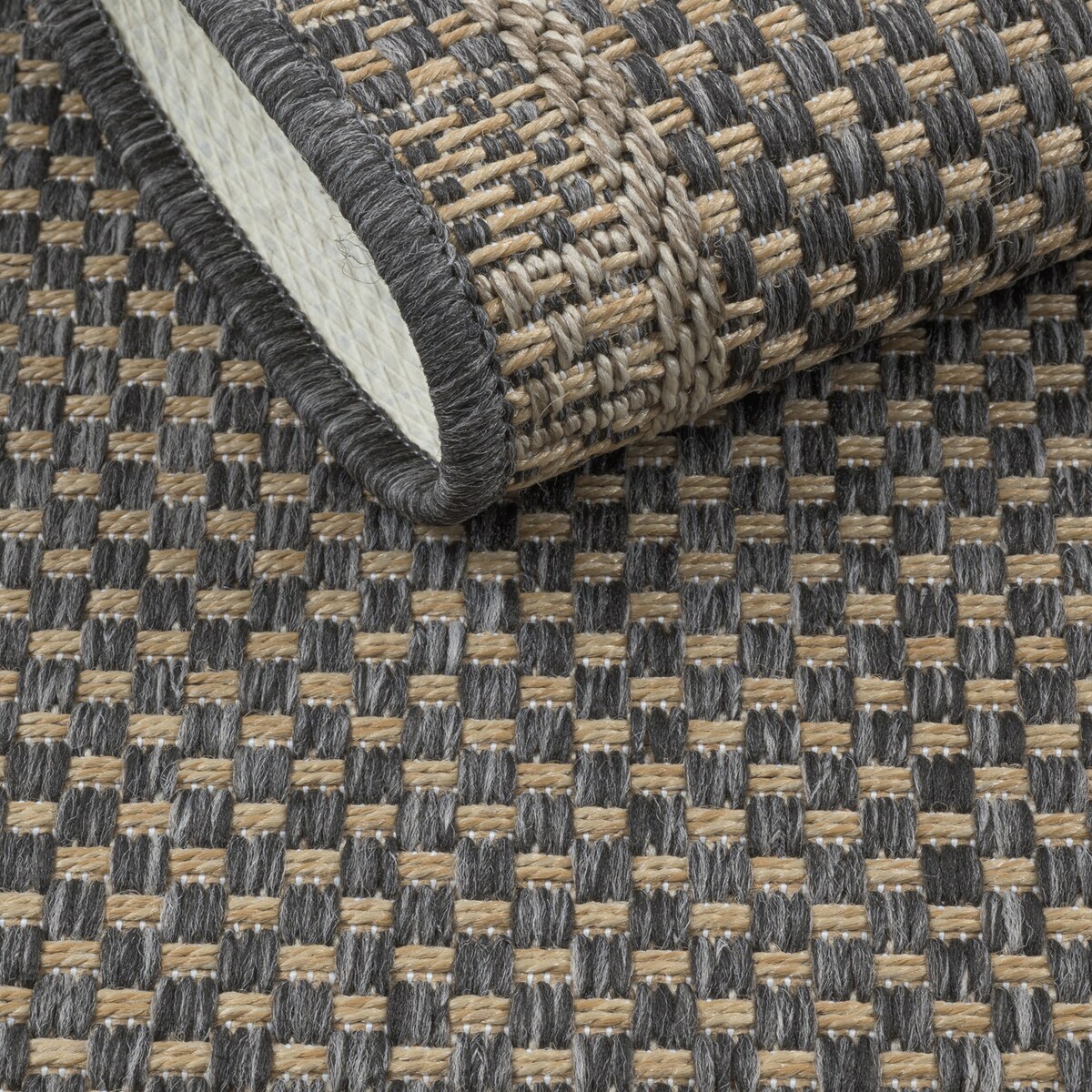 Chodnik płasko tkany Roma 68x114 cm Kratka Antracytowy