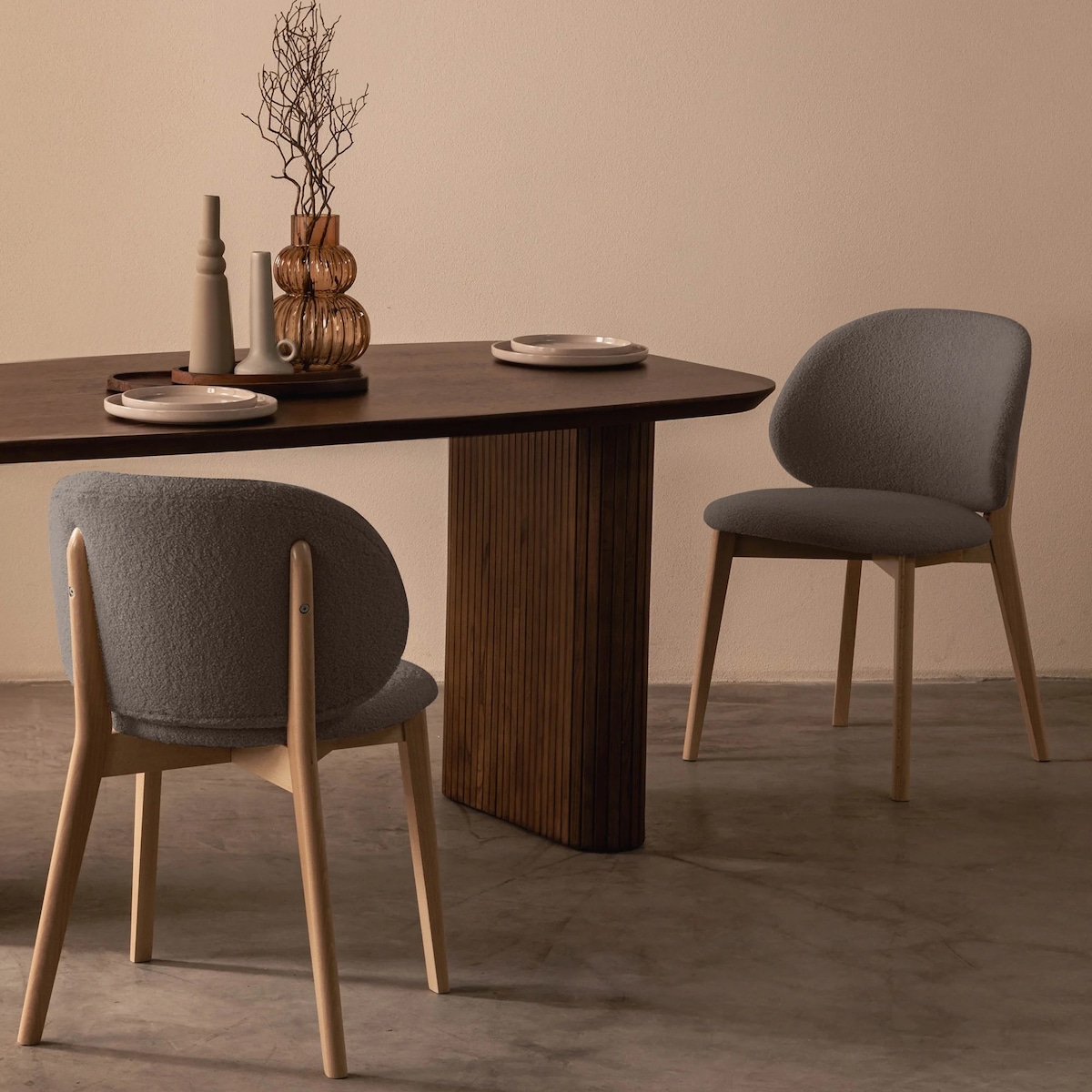 Krzesło SELMA -VI brązowoszare/buk/boucle 79x48x48 cm