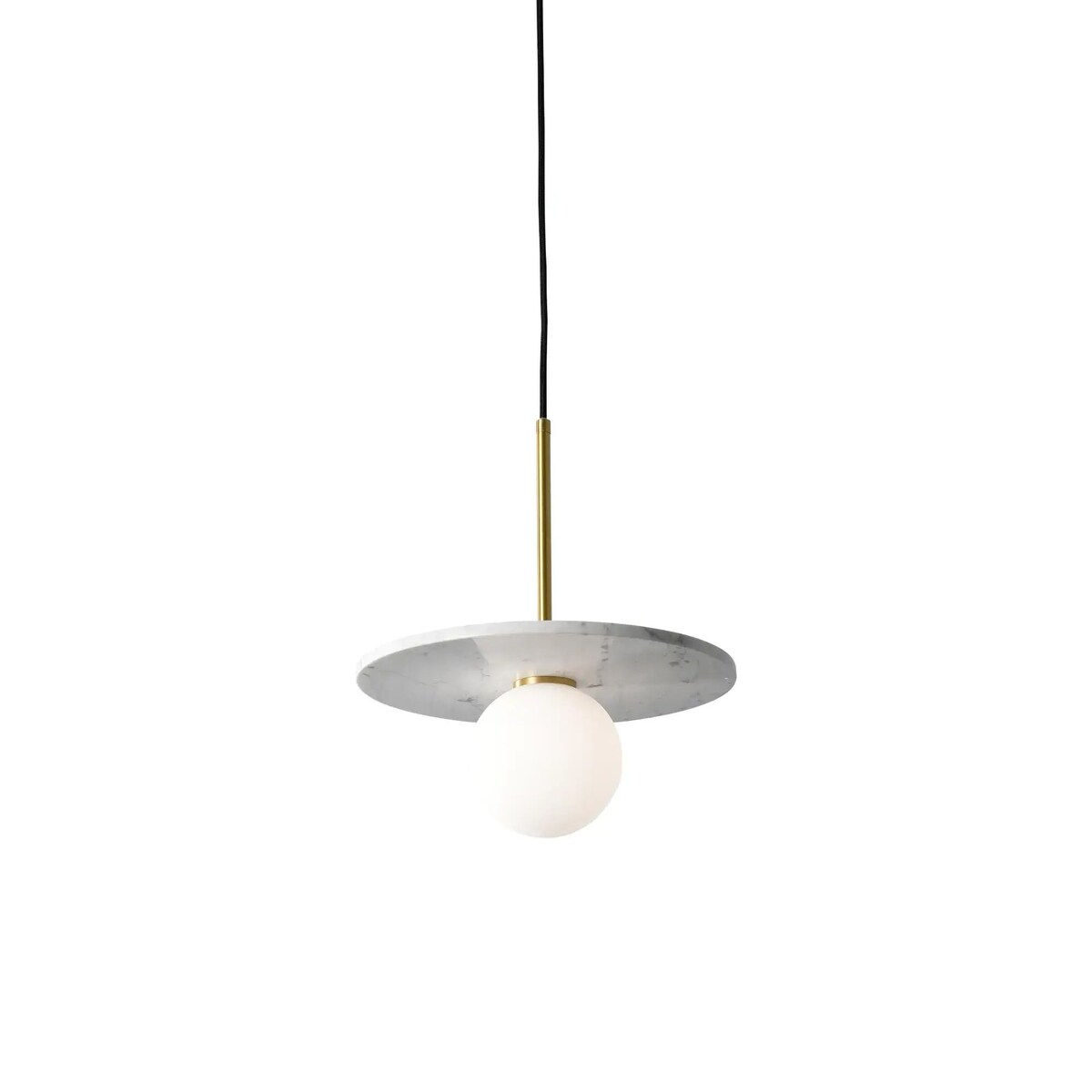 Modernistyczna lampa zwieszana Bilo PL0136-WH Yaskr marmur kula biała mosiądz