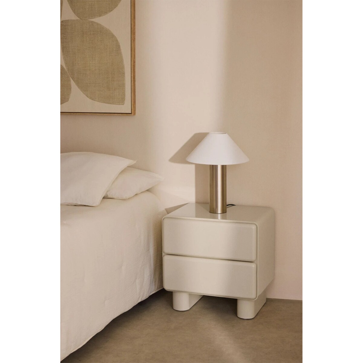 Szafka nocna 50x40 cm z dwoma szufladami z MDF Sheila, kremowa