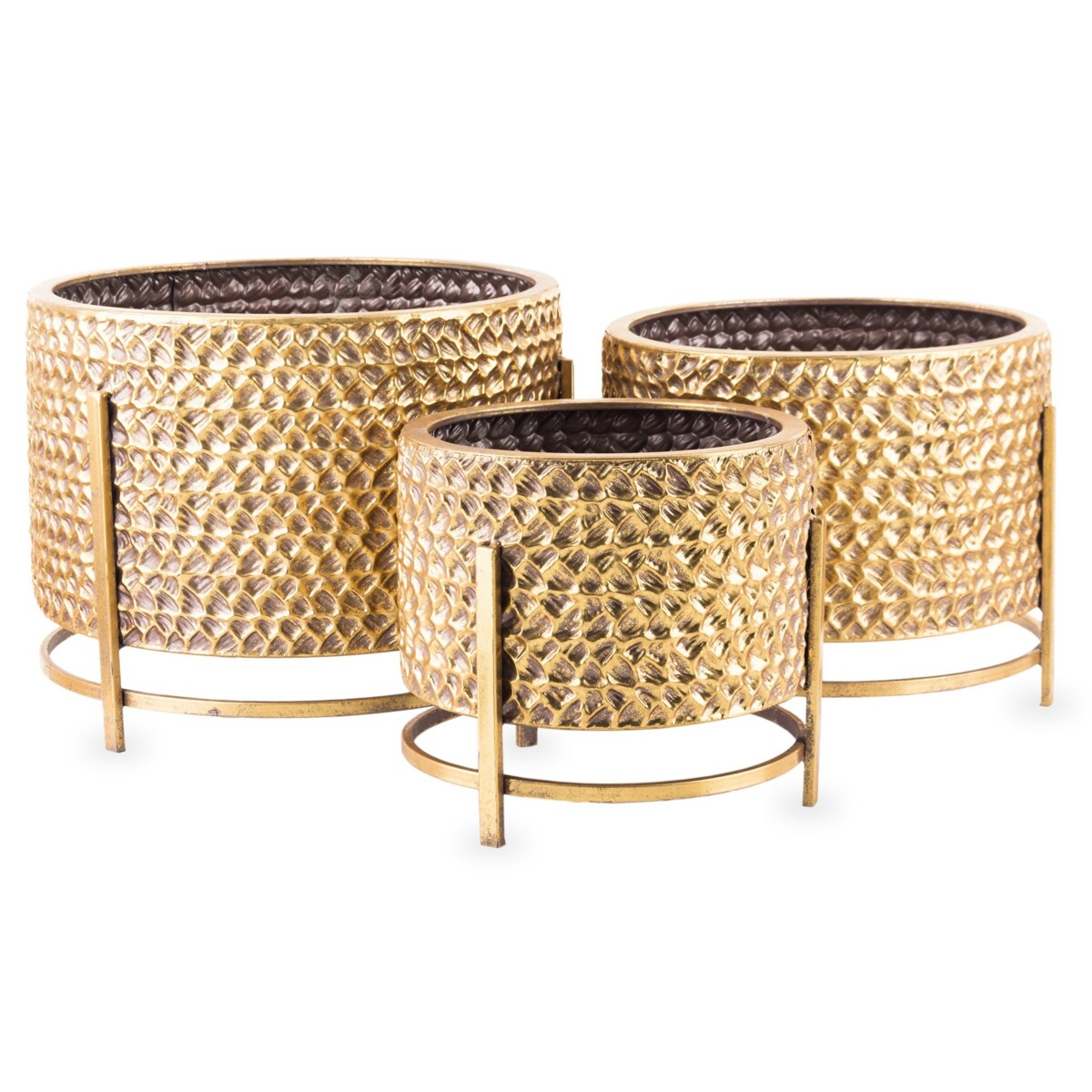 Osłonka metalowa, tłoczona 3 szt. 39/25/23x35/30/24 cm Urrea złota