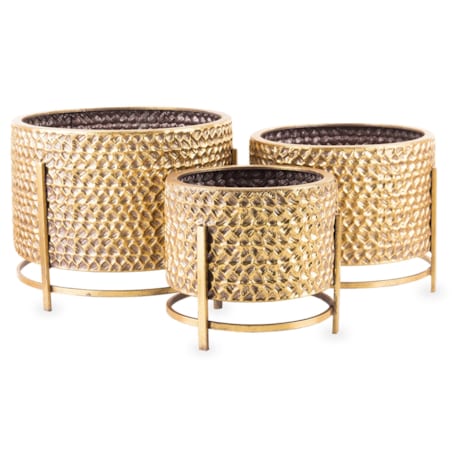 Osłonka metalowa, tłoczona 3 szt. 39/25/23x35/30/24 cm Urrea złota