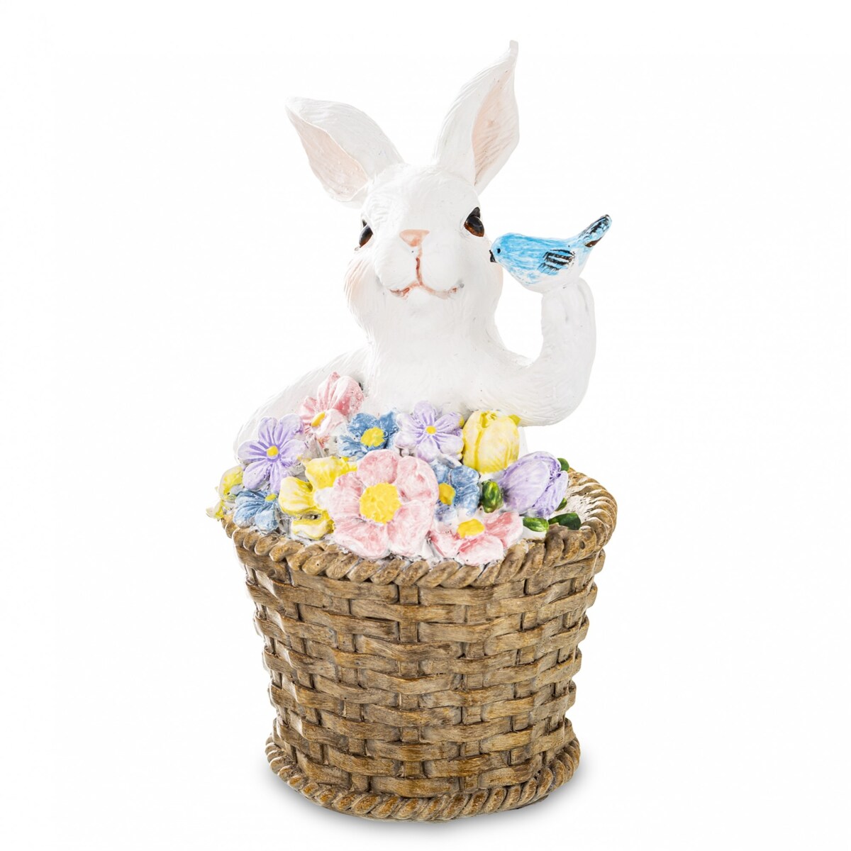 Dekoracja - króliczek z biało-niebieską pisanką 13x12x7 cm