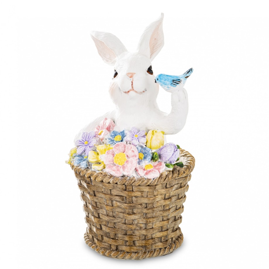 Dekoracja - króliczek z biało-niebieską pisanką 13x12x7 cm