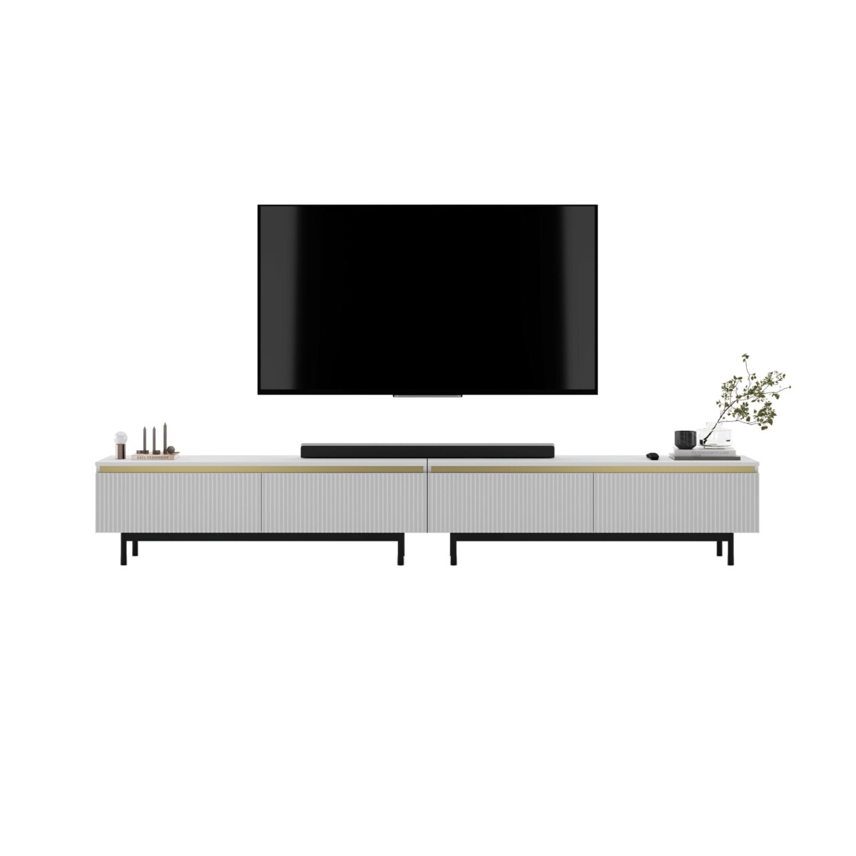 Nowoczesna Szafka RTV Glamour Komoda RTV Biały Mat 280 cm czarne akcenty