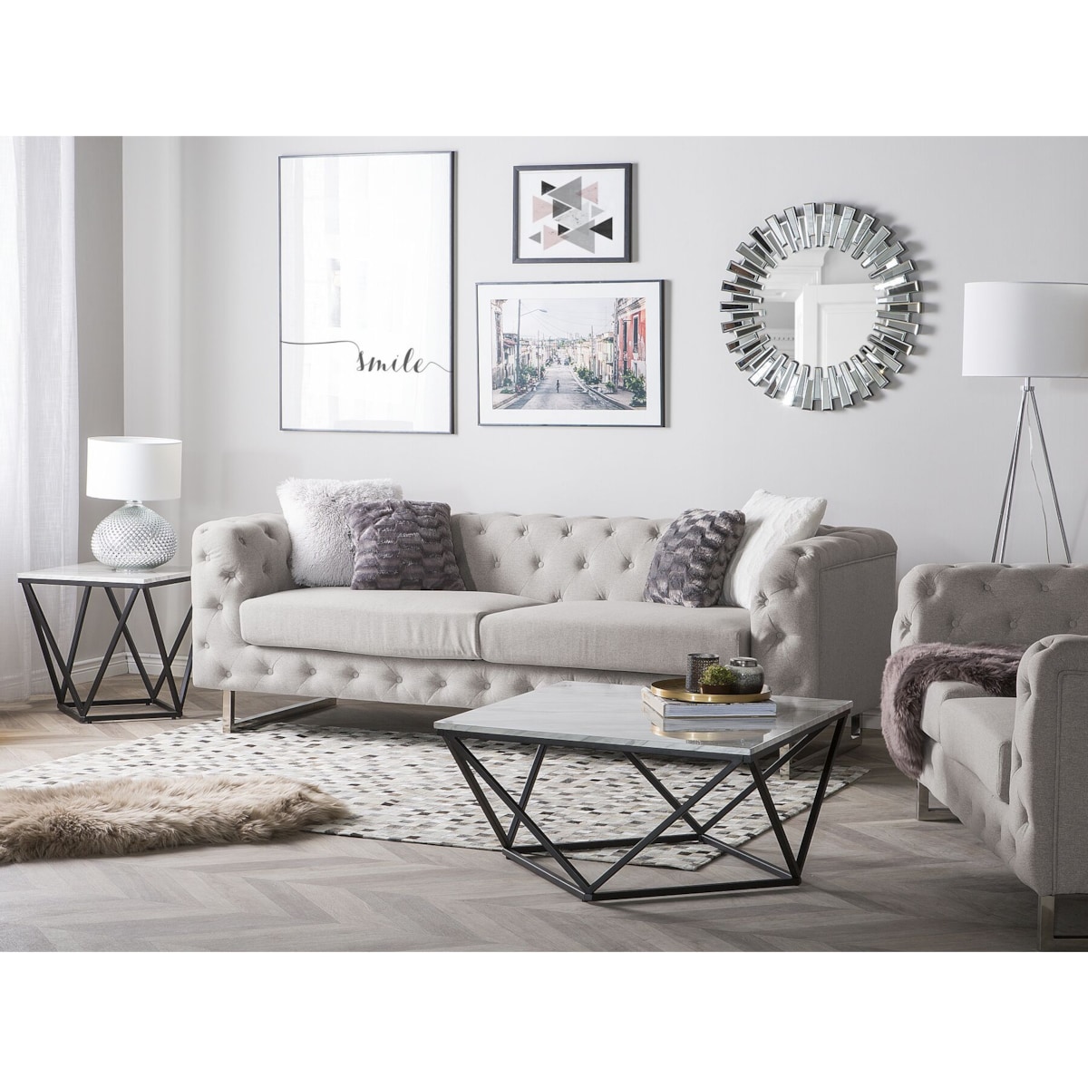 Sofa 3-osobowa beżowa VISSLAND