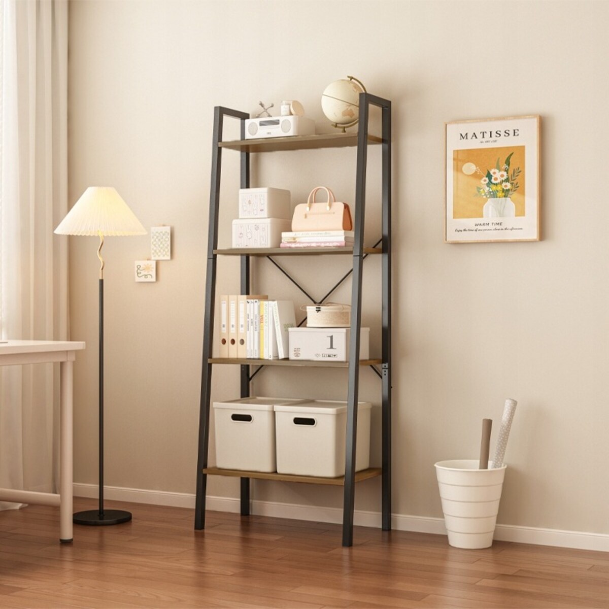 Regał Na Książki Stojący Rustykalny Drabinka Loft Retro Jasny Brąz 4 Półki