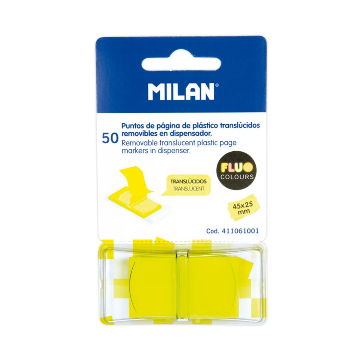 Zakładki indeksujące przezroczyste MILAN FLUO żółte, 45 x 25 mm, 50 szt.