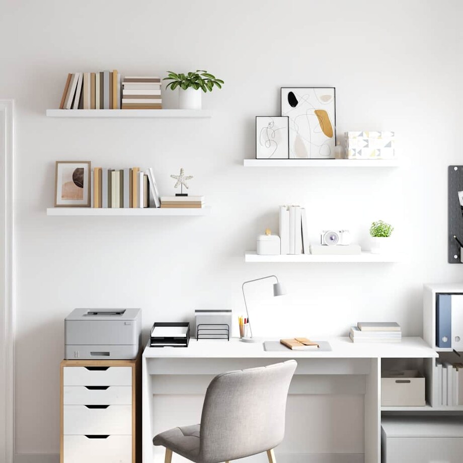 vidaXL Półki ścienne, 4 szt., białe, 90x23,5x3,8 cm, MDF