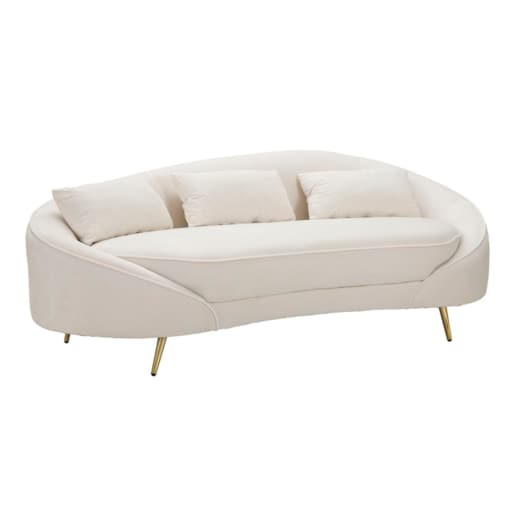Sofa Oslo, kolor kremowy i złoty, poliester, drewno eukaliptusowe i metal, 185 x 84 x 68 cm, do salonu, Mauro Ferretti