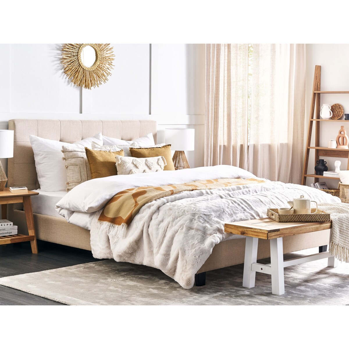 Łóżko tapicerowane 180 x 200 cm beżowe LA ROCHELLE