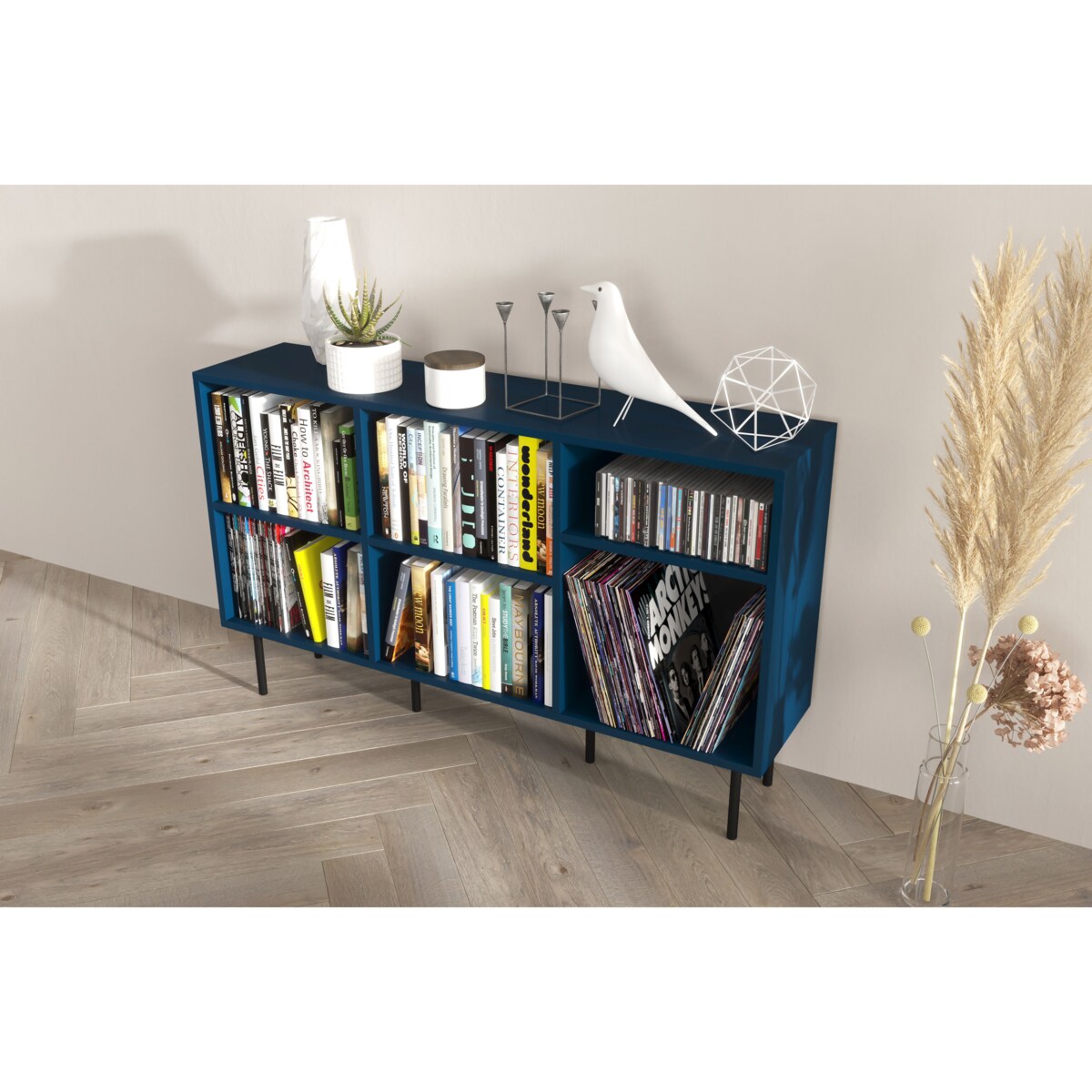 Otwarta komoda / regał w granatowym kolorze Dancan MIRKA / szer. 130 cm