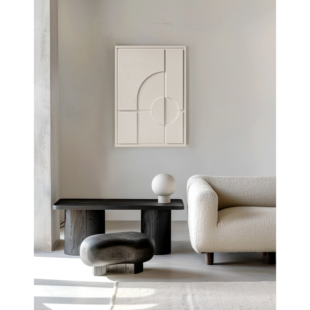 Obraz 3D 50x70cm Geometric I – Dekoracja Ścienna z Tynku Naturalnego, Natural Cream Minimalistyczny Relief