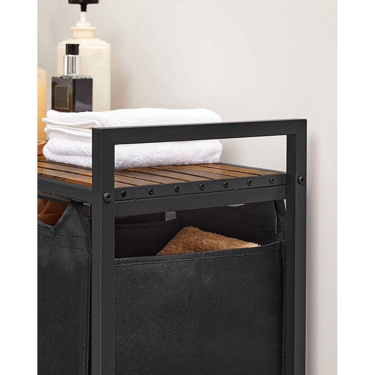 Szafka Łazienkowa / Kosz 92,5X33X71 Cm Rustykalny Brąz, Czarny