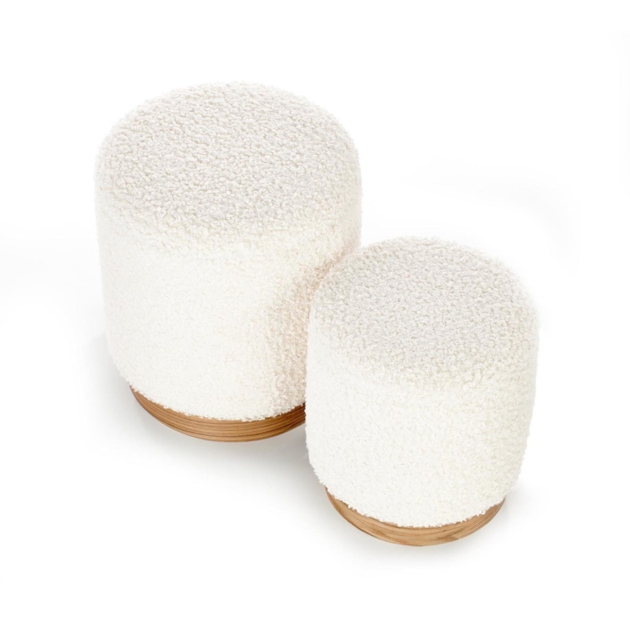 ZESTAW 2 PUF Nacun beżowe bouclé ZE SCHOWKIEM okrągłe