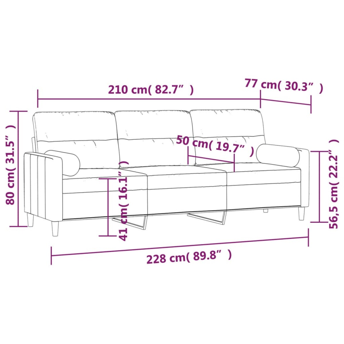 vidaXL 3-osobowa sofa wypoczynkowa z poduszkami, ciemnoszara, 210 cm