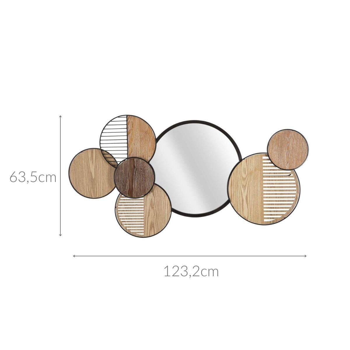 Ozdoba ścienna z lustrem i drewnianymi elementami, 123,2 x 63,5 cm