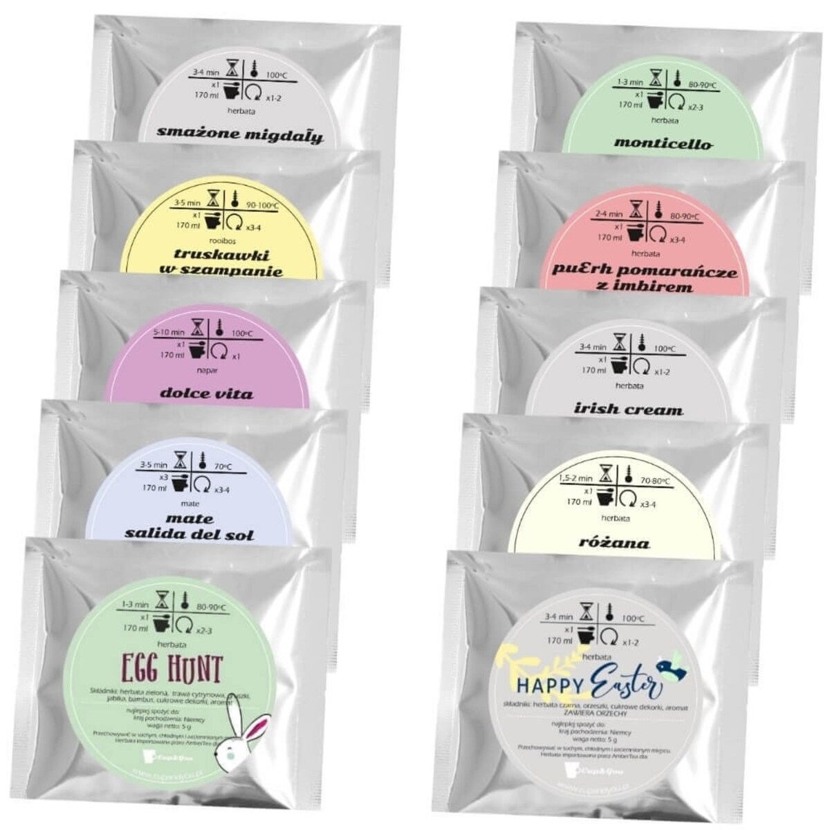 Box wielkanocny - zestaw herbat sypanych kubek zaparzacz ze stali nierdzewnej - paczka prezent upominek na Wielkanoc Zajączka dla kobiety faceta