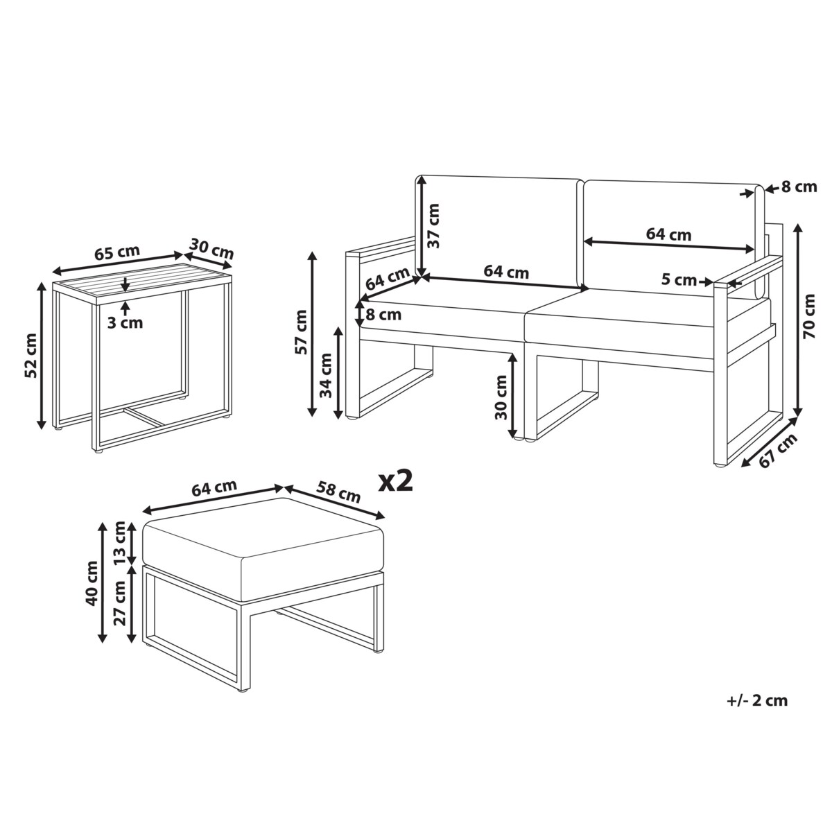 Zestaw ogrodowy ze stolikiem i otomaną dla 2 osób NOCI Modułowy Metal Beżowy