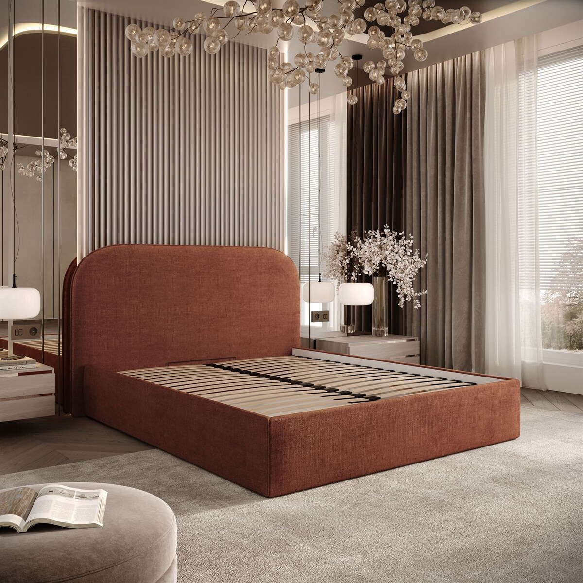 Łóżko tapicerowane OLIMPIA, pojemnik na pościel, s34, 180x200, Perfect Harmony 52