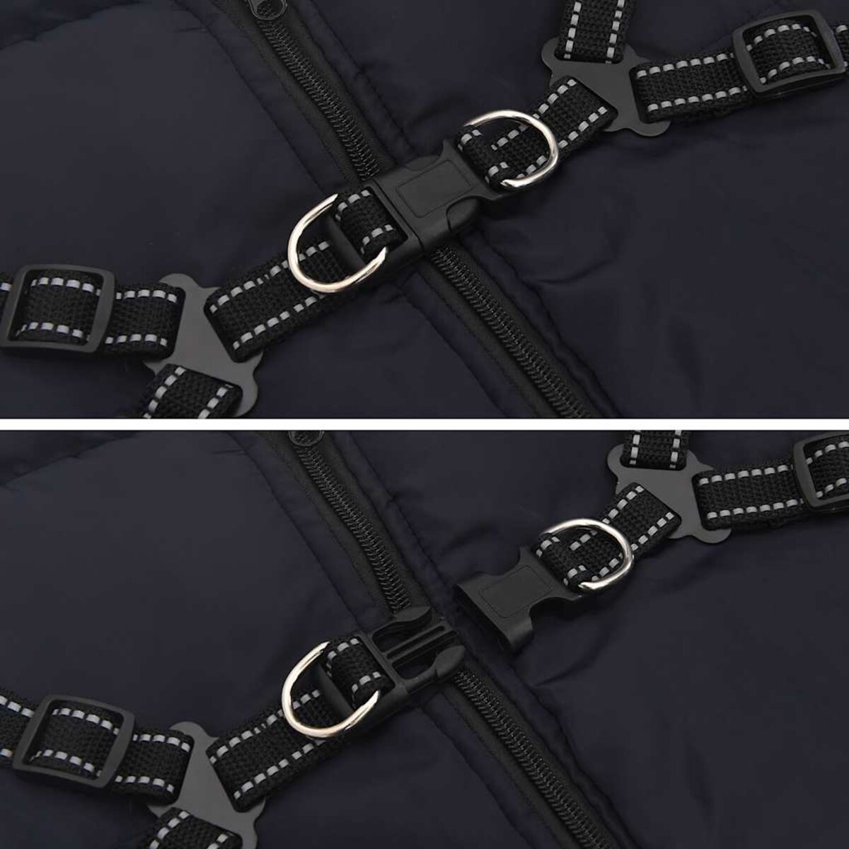 vidaXL Płaszcz dla psa z szelkami, wodoodporny, granatowy, L52