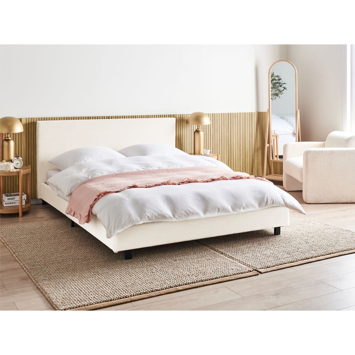 Łóżko wodne Boucle ALBI 160 x 200 cm Złamana biel