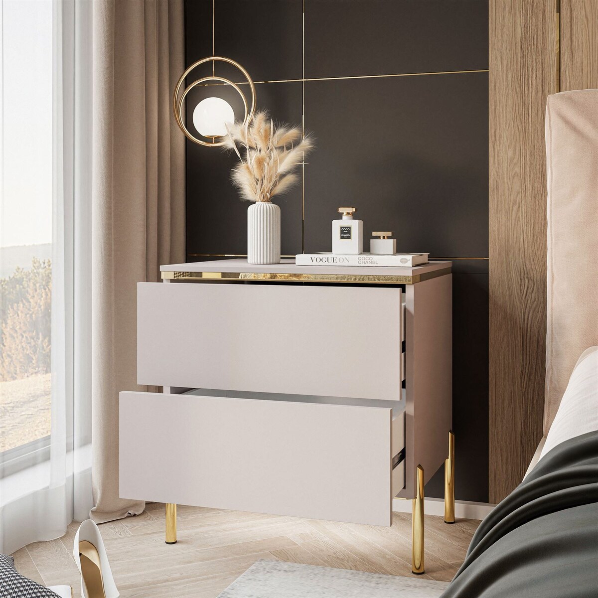 Stolik nocny AURORA II kaszmir nogi proste LED