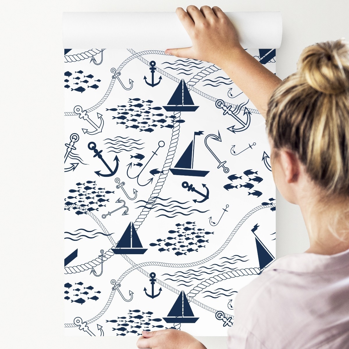 Tapeta dla Dzieci Łódki Żaglówki Kotwice